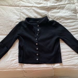 Black cropped long sleeve button down shirt